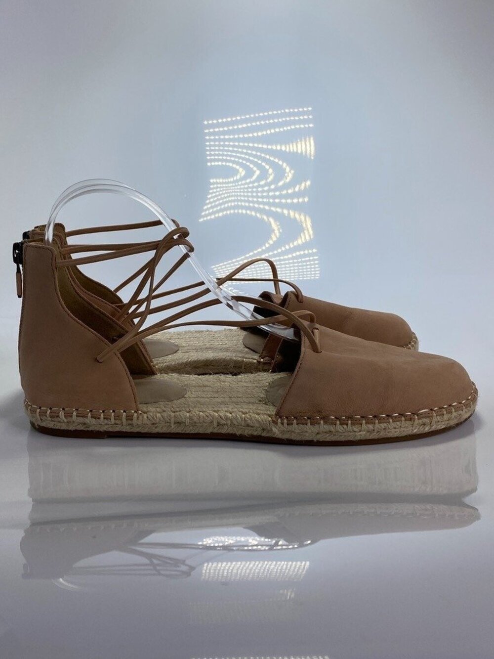 Eileen Fisher D'orsay Espadrille Tan Leather Closed Toe Flat Sandals Sz 7.5
